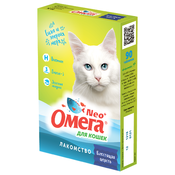 Омега Neo+ Блестящая шерсть Лакомство для кошек для кожи и шерсти, 90 таблеток