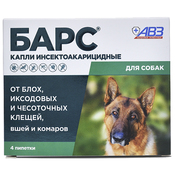 АВЗ Барс капли инсектоакарицидные для собак 4 пипетки/0,67 мл